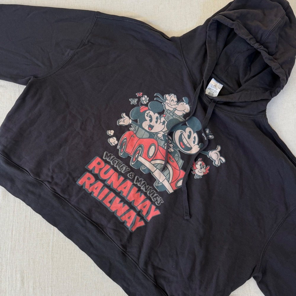 Disney Mickey & Minnie's Runaway Railway Hoodie Black Graphic Pullover 1X